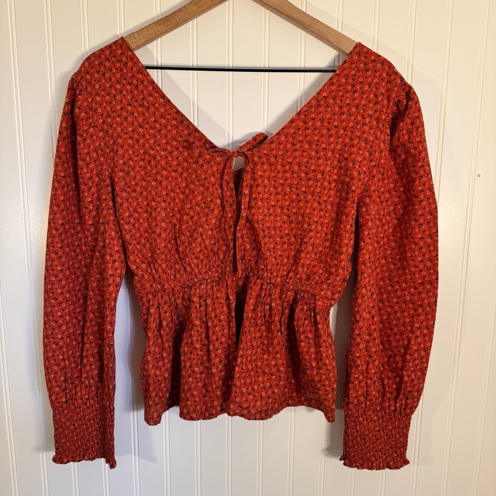 Madewell Tie-Back Peplum Top in Campden Daisies Orange 100% Cotton Size XS - Picture 7 of 16